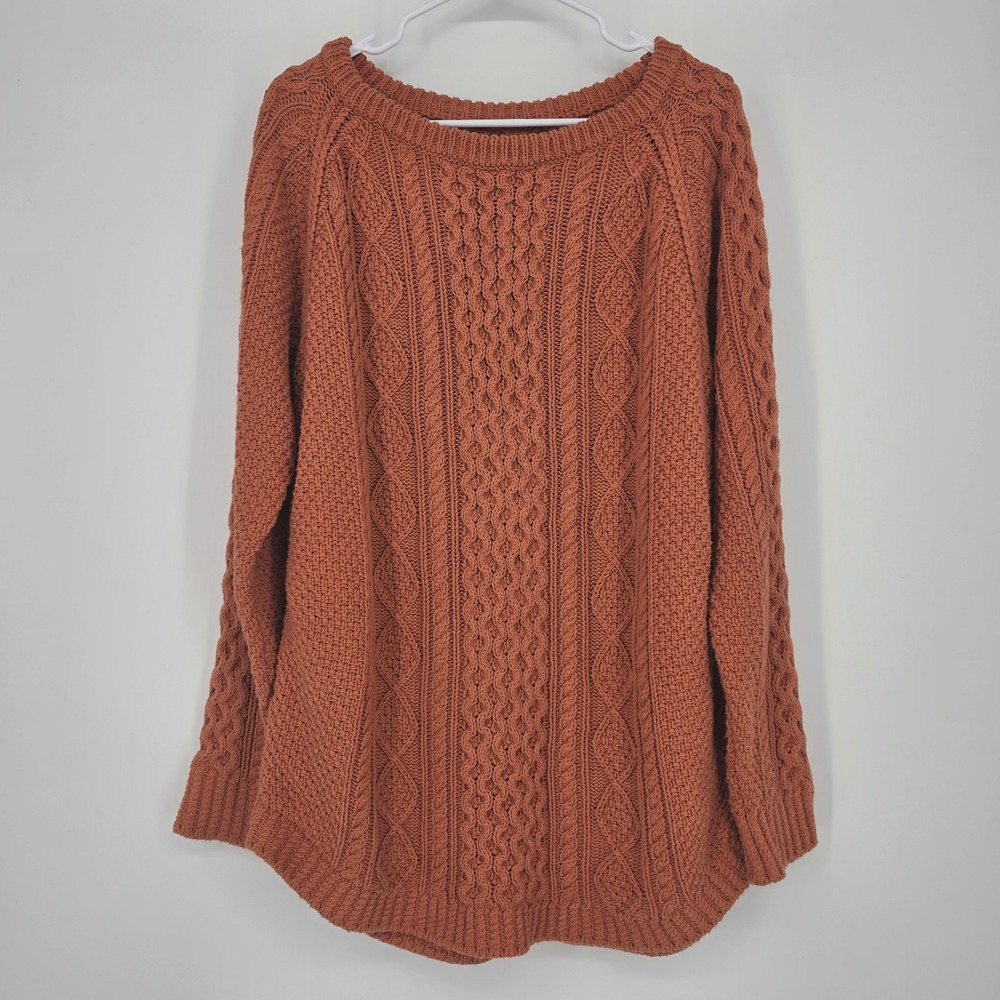 L.L. Bean Signature Cable Knit Sweater Large Rust Orange Coastal Cabin cotton